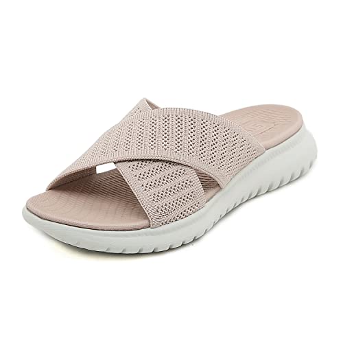 Acfoda Sandalen Damen Sommer Bequeme Pantoletten Leichte Hausschuhe Weiche Latschen Casual Schlappen Elegant Slipper Hausschlappen Sandale mit Fussbett Rosa 35 von Acfoda