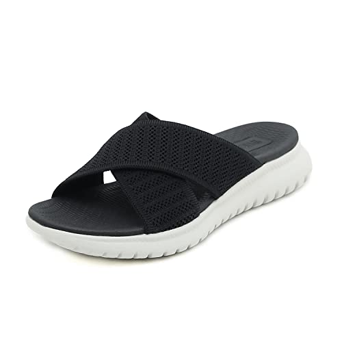 Acfoda Sandalen Damen Sommer Bequeme Pantoletten Leichte Hausschuhe Weiche Latschen Casual Schlappen Elegant Slipper Hausschlappen Sandale mit Fussbett Schwarz 35 von Acfoda