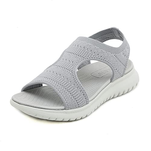 Acfoda Sandalen Damen Sommer Bequeme Leichte Orthopädische Sandale Weiche Sohle Casual Outdoor Sandaletten mit Fussbett Grau 36 von Acfoda