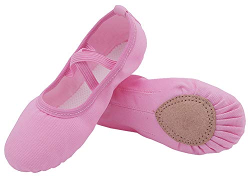 Acfoda Flache Ballett Schläppchen Kinder Geschlossene Canvas Ballerinas Tanzschuhe Mädchen Weich Verstellbar Gymnastik Schuhe für Yoga Turnen Jazz Sport Lila Gr.37 von Acfoda