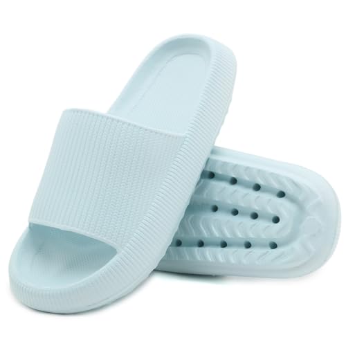 Acfoda Hausschuhe Badeschuhe Damen Cozislides Original Slippers Wolken Schlappen Cloudyzz Schuhe Weiche Cozy Slides Pantoffeln Rutschfest Badelatschen Badeschlappen Strand Pantoletten Blau 38/39 von Acfoda