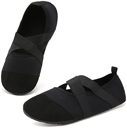 Acfoda Hausschuhe Damen Pantoffeln Sommer Leichte Rutschfest Hüttenschuhe Frauen Flache Bequeme Freizeit Barfußschuhe Schwarz 35/36 EU = Herstellergröße 36/37 von Acfoda