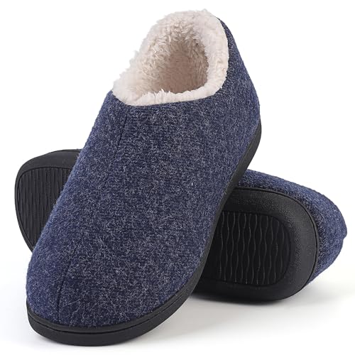 Acfoda Hausschuhe Herren Winter Warme Filz Pantoffeln Memory Foam Rutschfeste Gefüttert Filzhausschuhe Damen Bequeme Weiche Hüttenschuhe Plüsch Hausschlappen Blau 38/39 von Acfoda