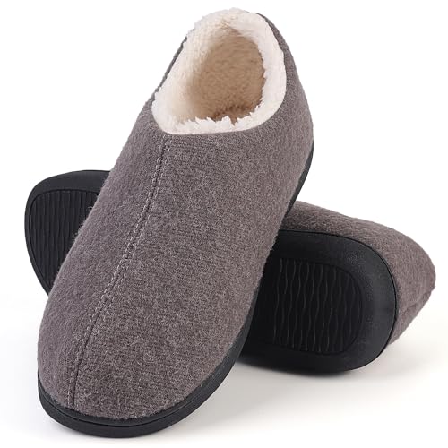 Acfoda Hausschuhe Herren Winter Warme Filz Pantoffeln Memory Foam Rutschfeste Gefüttert Filzhausschuhe Damen Bequeme Weiche Hüttenschuhe Plüsch Hausschlappen Grau 36/37 von Acfoda