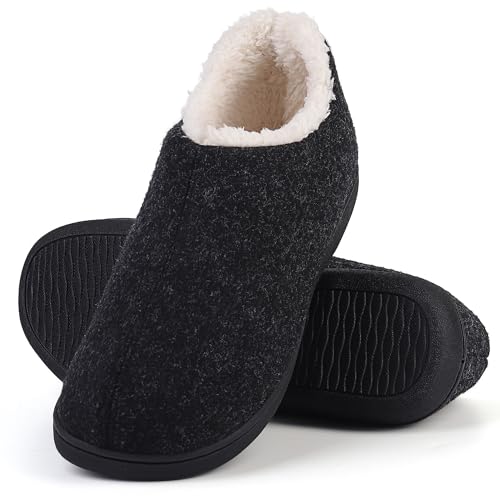 Acfoda Hausschuhe Herren Winter Warme Filz Pantoffeln Memory Foam Rutschfeste Gefüttert Filzhausschuhe Damen Bequeme Weiche Hüttenschuhe Plüsch Hausschlappen Schwarz 36/37 von Acfoda