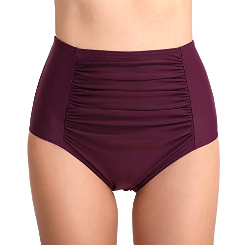 Acfoda High Waist Bikinihose Damen Hoher Taille Bikinislip Ruched Bauch Weg Bikini Unterteil Frauen Volle Abdeckung Mode Strand Badehose Violett M von Acfoda