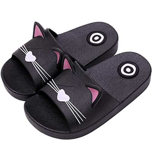 Acfoda Katze Hausschuhe Kinder Jungen Mädchen Badelatschen Kuschelig Home Pantoffeln Cartoon Schlappen Sommer Badeschuhe Badeschlappen Outdoor Latschen Aqua Wasser Schuhe Schwarz 32/33 von Acfoda