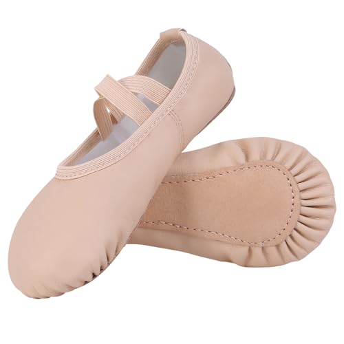 Acfoda Leder Ballettschuhe Mädchen Ballerinas Tanzschuhe Ganze Ledersohle Ballettschläppchen Damen Erwachsene Gymnastikschuhe Balettschlappen Kinder für Tanz Trainings Beige 33 von Acfoda