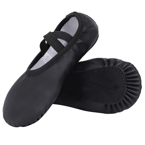 Acfoda Leder Ballettschuhe Mädchen Ballerinas Tanzschuhe Ganze Ledersohle Ballettschläppchen Damen Erwachsene Gymnastikschuhe Balettschlappen Kinder für Tanz Trainings Schwarz 32 von Acfoda