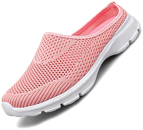 Acfoda Leicht Mesh Sabots Damen Slip On Hausschuhe Sommer Geschlossen Pantoletten Atmungsaktive Pantoffeln Flach rutschfest Sport Schlappen Outdoor Slipper mit Einlegesohlen Pink 38 von Acfoda