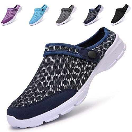 Acfoda Slip On Hausschuhe Herren Sommer Leichte Atmungsaktive Pantoletten Damen Outdoor Sport Sabots Freizeit Schuhe Hinten Offen mit Antirutsch Foam Sohle Blau 44 von Acfoda