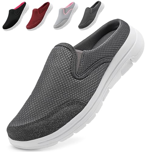 Acfoda Leicht Mesh Sabots Herren Slip On Hausschuhe Sommer Geschlossen Pantoletten Atmungsaktive Pantoffeln Flach rutschfest Sport Schlappen Outdoor Slipper mit Einlegesohlen Grau 44 von Acfoda