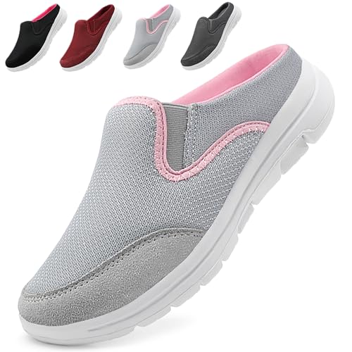 Acfoda Leicht Slip On Hausschuhe Damen Sommer Clogs Geschlossen Pantoletten Mesh Atmungsaktive Pantoffeln Flach rutschfest Haus Schlappen Outdoor Sabot Slipper mit Einlegesohlen Grau 36 von Acfoda