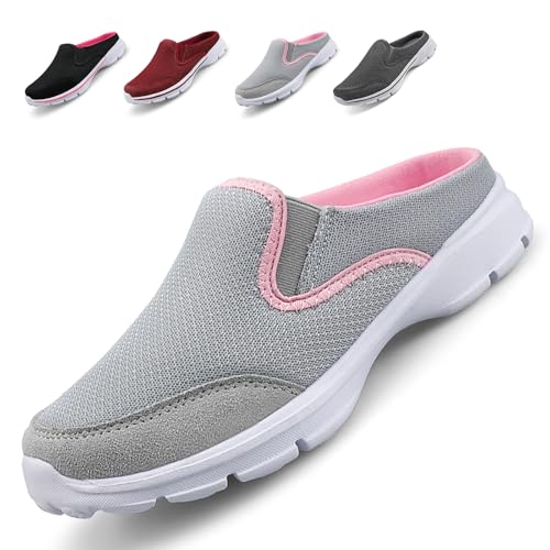 Acfoda Leicht Slip On Hausschuhe Damen Sommer Clogs Geschlossen Pantoletten Mesh Atmungsaktive Pantoffeln Flach rutschfest Haus Schlappen Outdoor Sabot Slipper mit Einlegesohlen Grau 36 von Acfoda