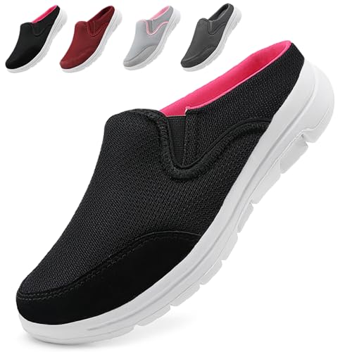 Acfoda Leicht Slip On Hausschuhe Damen Sommer Clogs Geschlossen Pantoletten Mesh Atmungsaktive Pantoffeln Flach rutschfest Haus Schlappen Outdoor Sabot Slipper mit Einlegesohlen Schwarz 36 von Acfoda