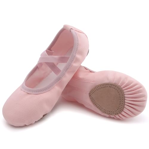 Acfoda Leinwand Ballettschuhe Kinder Flache Ballettschläppchen Mädchen Leicht Weich Schläppchen rutschfest Ballerinas Tanz Gymnastik Schuhe Verstellbar Rosa Gr.36 von Acfoda