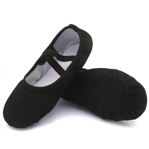 Acfoda Leinwand Ballettschuhe Mädchen Flache Ballettschläppchen Kinder Leicht Weich Schläppchen Ballerinas Tanz Gymnastik Schuhe mit Geteilter Ledersohle Schwarz Gr.36 von Acfoda