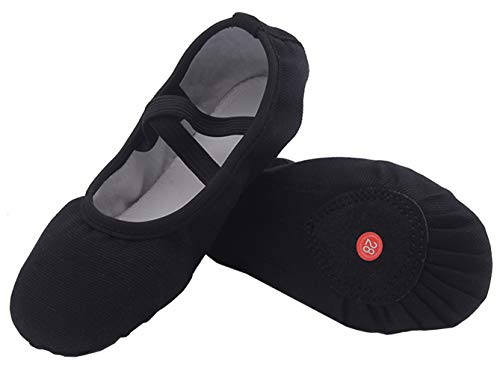 Acfoda Leinwand Ballettschuhe Mädchen Flache Ballettschläppchen Kinder Leicht Weich Schläppchen Ballerinas Tanz Gymnastik Schuhe mit Geteilter Ledersohle Schwarz Gr.38 von Acfoda