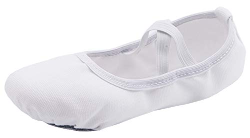 Acfoda Leinwand Ballettschuhe Mädchen mit Geteilter Ledersohle Flache Verstellbar Ballett Schläppchen Kinder Leicht Weich Ballerinas Tanz Gymnastik Schuhe Weiß Gr.32 von Acfoda