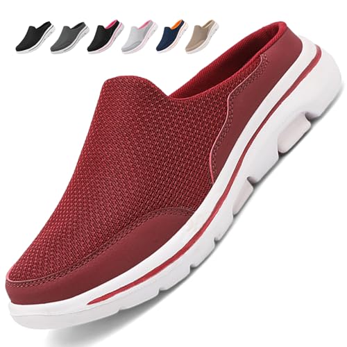 Acfoda Mesh Clogs Hausschuhe Damen Leichte Slip on Pantoletten Sommer Atmungsaktive rutschfeste Gartenschuhe Freizeit Sabots Rot 39 von Acfoda