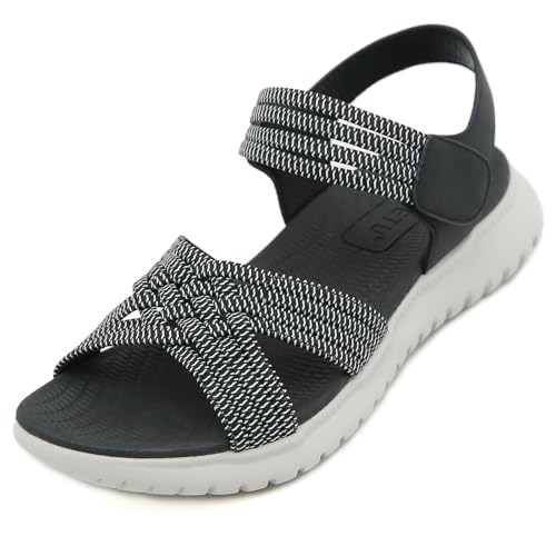 Acfoda Sandalen Damen Sommer Bequeme Leichte Orthopädische Sandale Weiche Sohle Casual Outdoor Sandaletten mit Fussbett Schwarz 42 von Acfoda