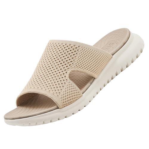 Acfoda Sandalen Damen Sommer Bequeme Pantoletten Leichte Hausschuhe Weiche Latschen Casual Schlappen Elegant Slipper Hausschlappen Sandale mit Fussbett Beige B 41 von Acfoda