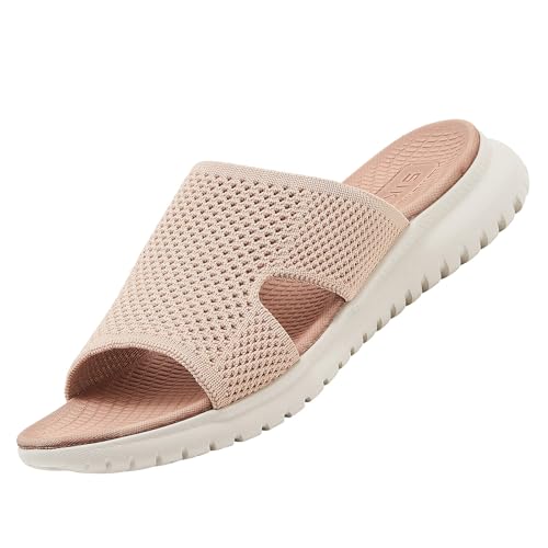 Acfoda Sandalen Damen Sommer Bequeme Pantoletten Leichte Hausschuhe Weiche Latschen Casual Schlappen Elegant Slipper Hausschlappen Sandale mit Fussbett Rosa 38 von Acfoda