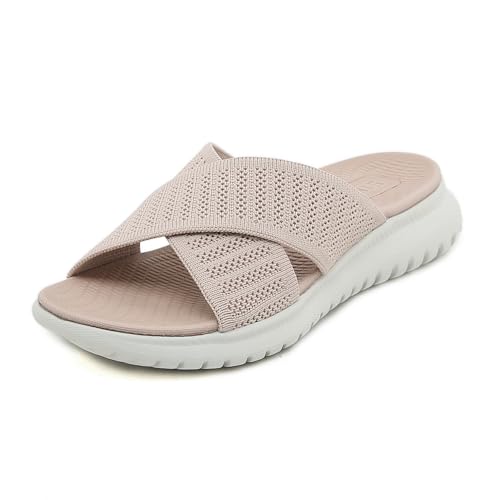 Acfoda Sandalen Damen Sommer Bequeme Pantoletten Leichte Hausschuhe Weiche Latschen Casual Schlappen Elegant Slipper Hausschlappen Sandale mit Fussbett Rosa 41 von Acfoda