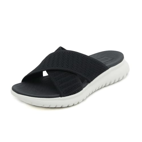 Acfoda Sandalen Damen Sommer Bequeme Pantoletten Leichte Hausschuhe Weiche Latschen Casual Schlappen Elegant Slipper Hausschlappen Sandale mit Fussbett Schwarz 36 von Acfoda