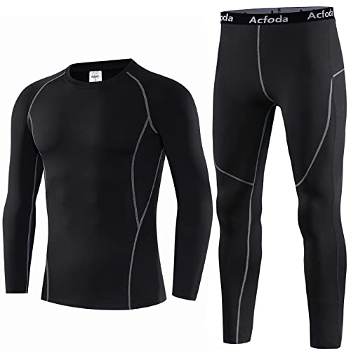 Acfoda Skiunterwäsche Herren Set Thermo Unterwäsche Männer Winter Motorrad Funktionsunterwäsche Warm Funktionswäsche Ski Thermowäsche Atmungsaktiv Lange Thermounterhemd Thermounterhose Schwarz XL von Acfoda