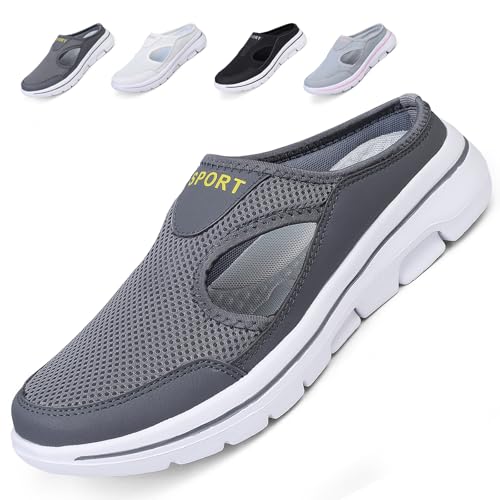 Acfoda Slip On Hausschuhe Herren Geschlossen Pantoletten Leicht Pantoffeln Breathable Mesh Clogs Mules Outdoor Slipper Freizeit Schuhe mit EVA Dicke Sohle Grau 47 von Acfoda