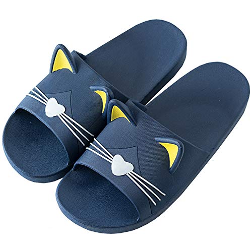 Acfoda Sommer Badelatschen Herren Hausschuhe Damen mit Katze Slide Dusch Badeschuhe Slip On Pantoletten Slippers, 43/44 EU, Dunkelblau,Herstellergrösse:44/45 von Acfoda