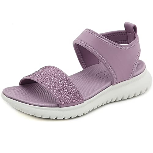 Acfoda Orthopädische Sandaletten Damen Sandalen Sommer mit Arch Support Outdoor Flach Bequem Sport Sandalette mit Weiche Fussbett Leichte Elegant Offene Sommerschuhe Strass Frauen Lila 36 von Acfoda