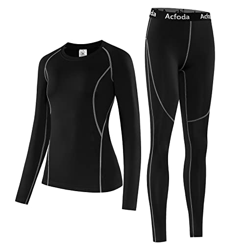 Acfoda Thermounterwäsche Damen Winter Skiunterwäsche Set Warm Funktionsunterwäsche Frauen Thermo Unterwäsche Motorrad Thermowäsche Atmungsaktiv Funktionswäsche Lang Ski Unterhemd Unterhose Schwarz 42 von Acfoda