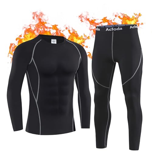 Acfoda Thermounterwäsche Herren, Skiunterwäsche Winter Warm Thermowäsche Set Weich Atmungsaktiv Thermo Unterwäsche Funktionswäsche Thermounterhemd Thermounterhose Schwarz XXL von Acfoda