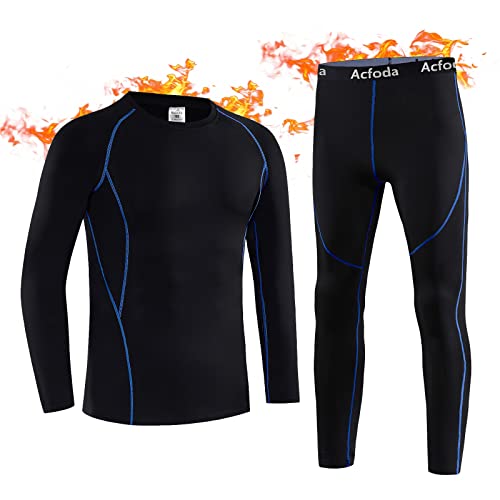 Acfoda Thermounterwäsche Kinder Fussball Unterwäsche Lang Skiunterwäsche Jungen Winter Funktionsunterwäsche Mädchen Warm Thermowäsche Set Ski Sportunterwäsche Thermo Unterhemd Unterhose Schwarz 122 von Acfoda