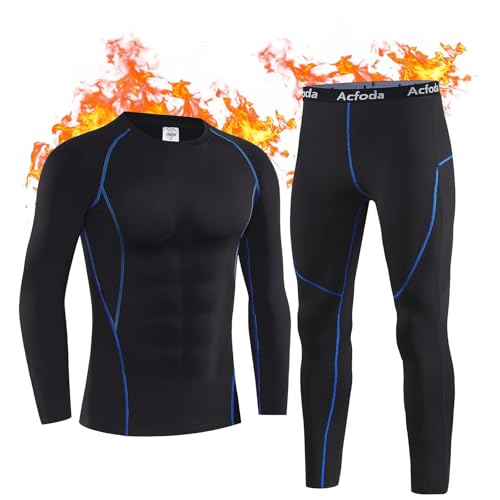Acfoda Thermounterwäsche Herren, Skiunterwäsche Winter Warm Thermowäsche Set Weich Atmungsaktiv Thermo Unterwäsche Funktionswäsche Thermounterhemd Thermounterhose Schwarz XL von Acfoda