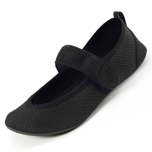 Barfussschuhe Damen mit Klettverschluss Badeschuhe Herren Schnell Trocknend Wasserschuhe Männer Frauen Strand Aqua Schuhe Leicht Weiche Verstellbar Schwarz Gr.38/39 von Acfoda