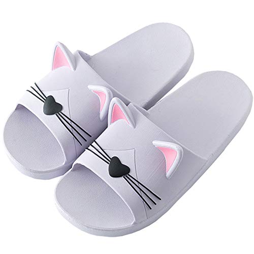 Acfoda Dusch Badeschuhe Damen Hausschuhe Frauen mit Katze Weiche Badelatschen Slip On Pantoletten Indoor Outdoor Slipper, 35/36 EU, Lila,Herstellergrösse:36/37 von Acfoda