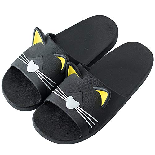 Acfoda Dusch Badeschuhe Damen Hausschuhe Herren mit Katze Weiche Badelatschen Slip On Pantoletten Indoor Outdoor, 41/42 EU, Gelb,Herstellergrösse:42/43 von Acfoda