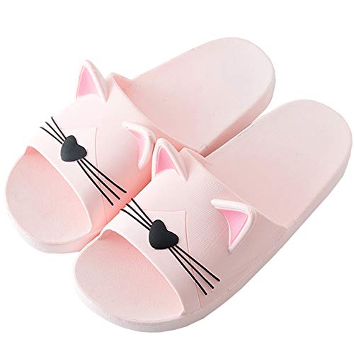 Acfoda Katzen Hausschuhe Sommer Badeschlappen Dusch Badeschuhe Damen Flache rutschfest Badelatschen Frauen Slip On, 39/40 EU, Rosa,Herstellergrösse:40/41 von Acfoda