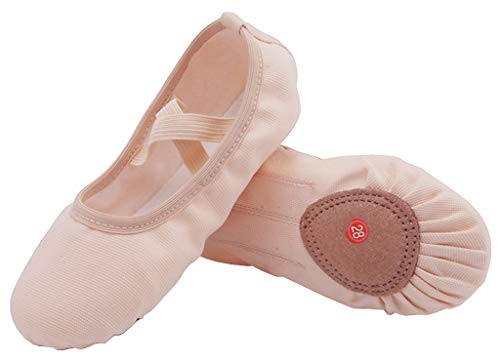 Nzcm Flache Ballett Schläppchen Mädchen Canvas Tanzschuhe Kinder Ballettschuhe Weich Verstellbar Ballerinas Gymnastik, 24 EU, Beige von Acfoda