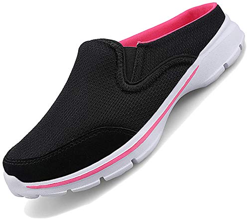 Acfoda Slip On Hausschuhe Damen Geschlossen Sandalen Slipper Leicht Pantoletten Pantoffeln Breathable Mesh Clogs Mules Outdoor Freizeit Schuhe mit Eva Dicke Sohle Schwarz 38 von Acfoda