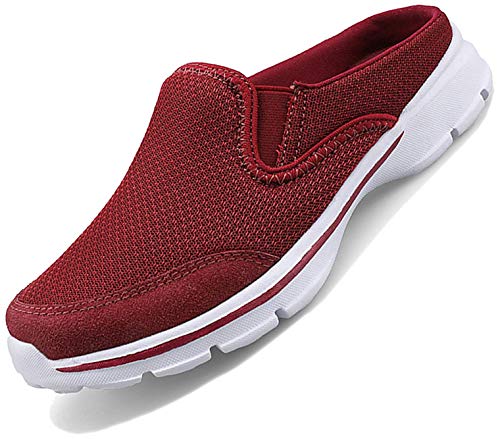 Acfoda Slip On Hausschuhe Damen Sommer Sabot Schuhe Mesh Atmungsaktive Pantoffeln Geschlossen Pantoletten Leicht Clogs, 40 EU, Rot von Acfoda