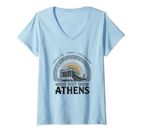 Damen Lustiger Besuch Athen T-Shirt mit V-Ausschnitt von Achema -Bekleidung