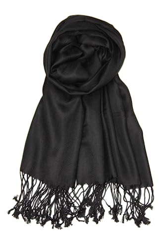 Achillea Großer weicher seidiger Pashmina-Schal in einfarbigen Farben, Schwarz, 27" W x 78" L von Achillea
