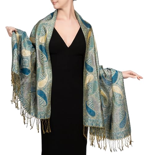 Achillea Pashmina-Schal für Damen, Paisley-Muster, glitzernd, metallisch - Blau - Einheitsgröße von Achillea