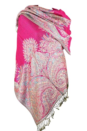 Achillea Pashmina-Schal mit Fransen, weich, seidig, wendbar, Paisleymuster, Fuchsia von Achillea