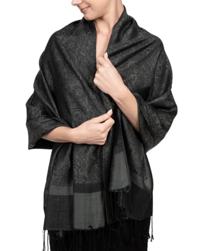 Achillea Zweifarbiger Vintage-Schal aus Jacquard, Paisleymuster, Pashmina-Schal, dunkles grau Achillea Zweifarbiger Vintage-Schal aus Jacquard, Paisleymuster, Pashmina-Schal, dunkles grau von Achillea