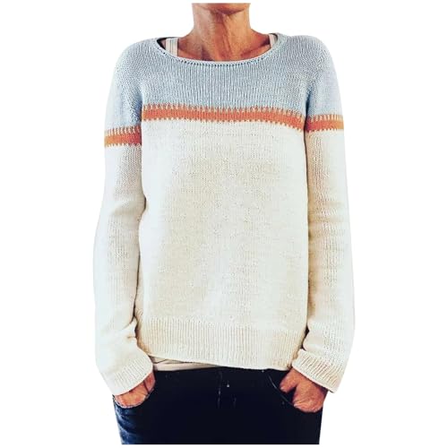 Achimlt Norweger Pullover Damen Winter Elegant Rundhals Sweater Casual Colorblock Herbstpulli Slim Fit Gestreift Gestrickter Winterpullover Bequem Warm Strickpullover Langarm Tops Strickwaren von Achimlt